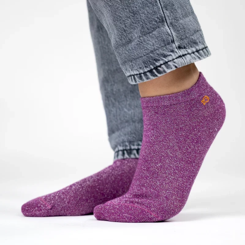 Socquettes pailletées en coton peigné unies - Violet 37-40