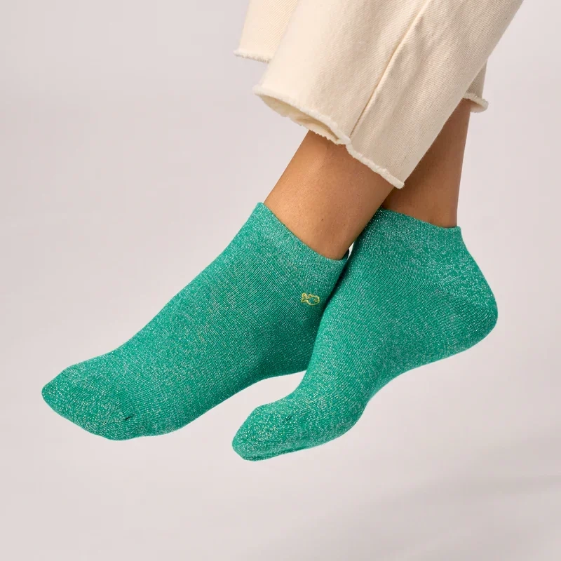 Socquettes pailletées en coton peigné unies - Vert 37-40
