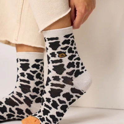Chaussettes pailletées en coton peigné vache - Noir 37-40