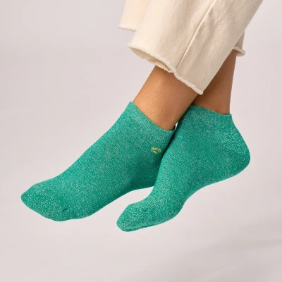 Socquettes pailletées en coton peigné unies - Vert 37-40