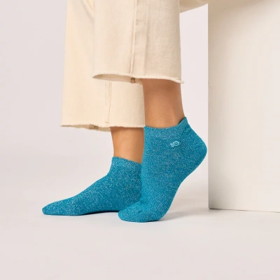 Socquettes pailletées en coton peigné unies - Bleu canard 37-40